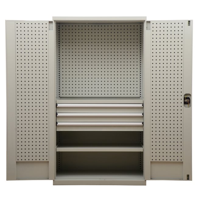 置物柜（灰色）双开2层+3抽+门板+背半板