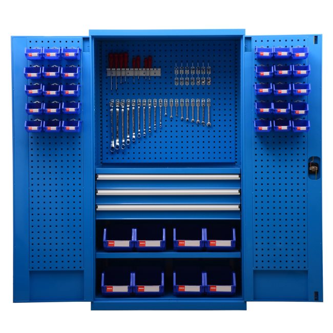 置物柜（蓝色）双开2层+3抽+门板+背半板2