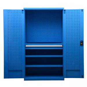 置物柜（蓝色）双开3层+1抽+门板+背半板